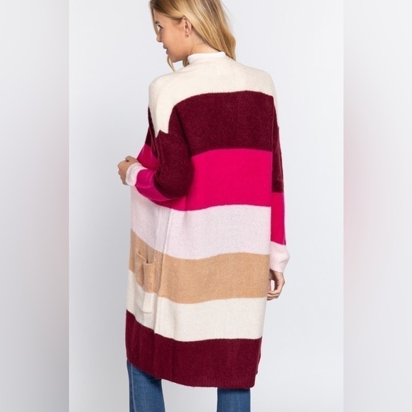 Women’s Pink Color block Long Cardigan Sweater S, M, L - Picture 4 of 4